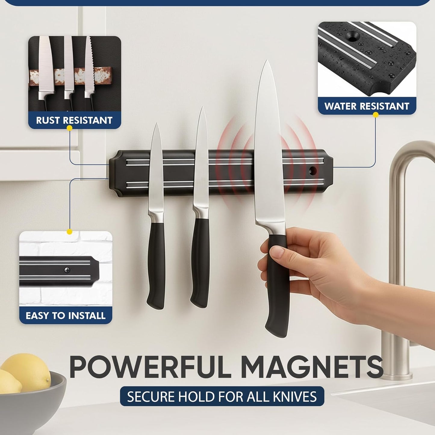 BLADO 22-Inch Magnetic Knife Holder Rack Organizer Black Kitchen Storage NEW