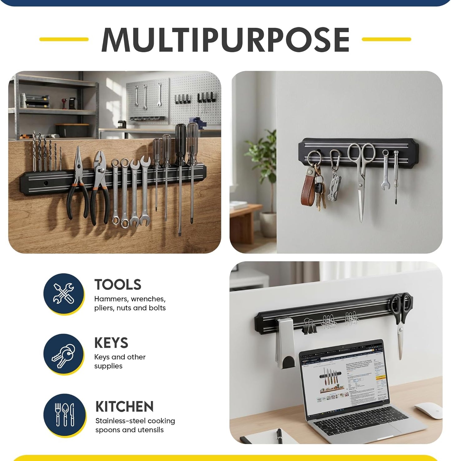 BLADO 22-Inch Magnetic Knife Holder Rack Organizer Black Kitchen Storage NEW