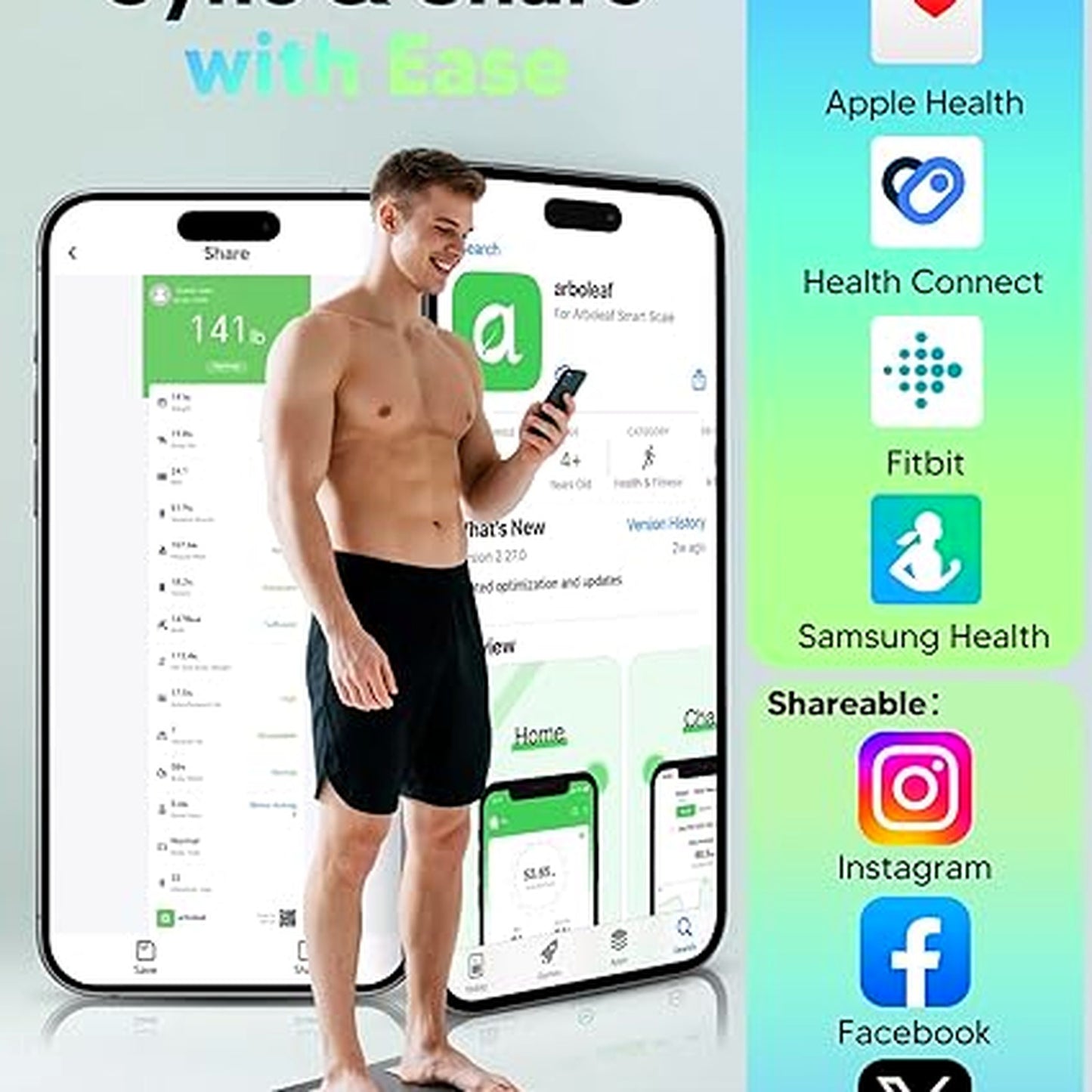 arboleaf Smart Body Composition Scale 8 Electrode Tempered Glass Charcoal NEW