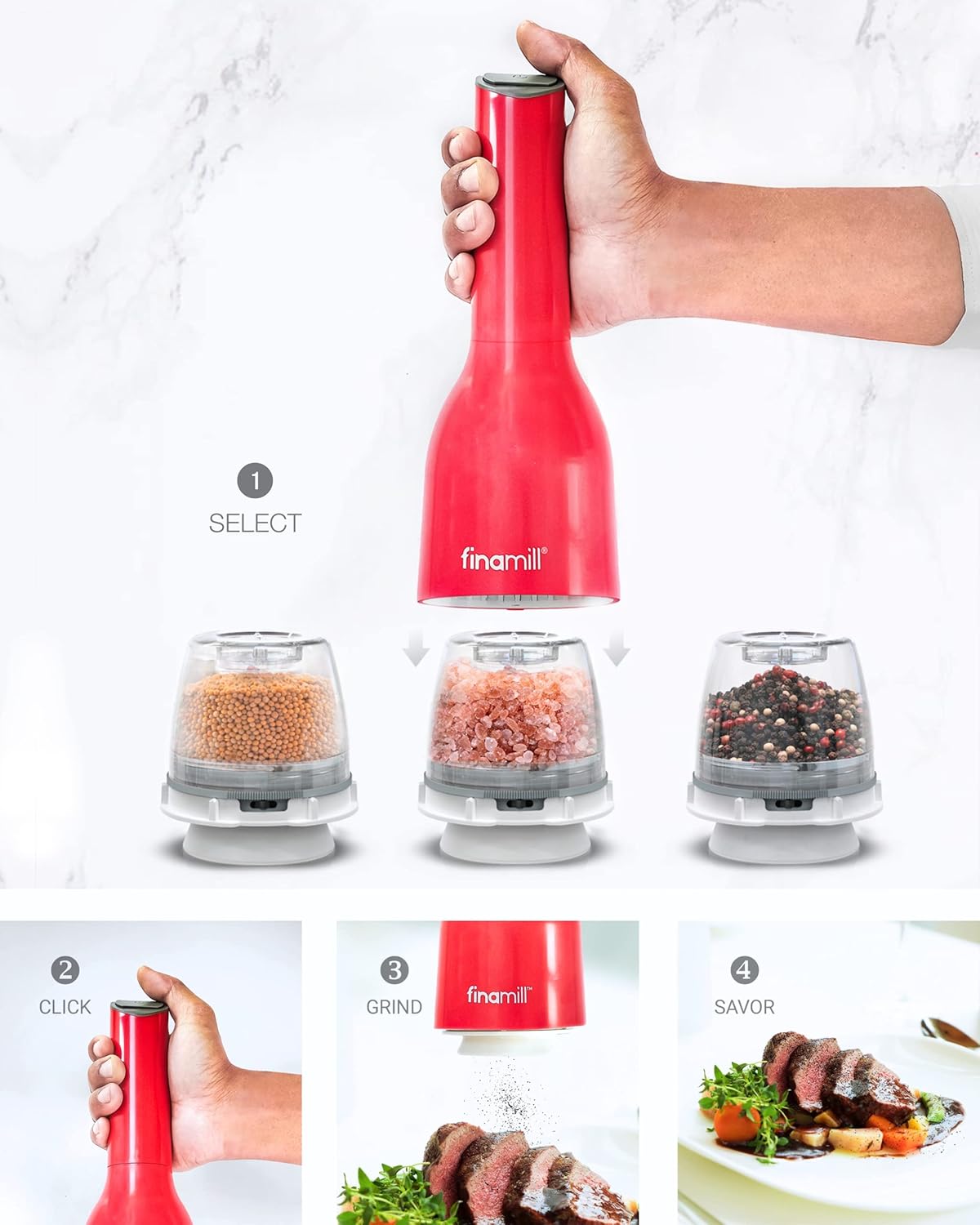 FinaMill Portable Battery-Operated Herb & Spice Grinder Mill Midnight Black DEMO