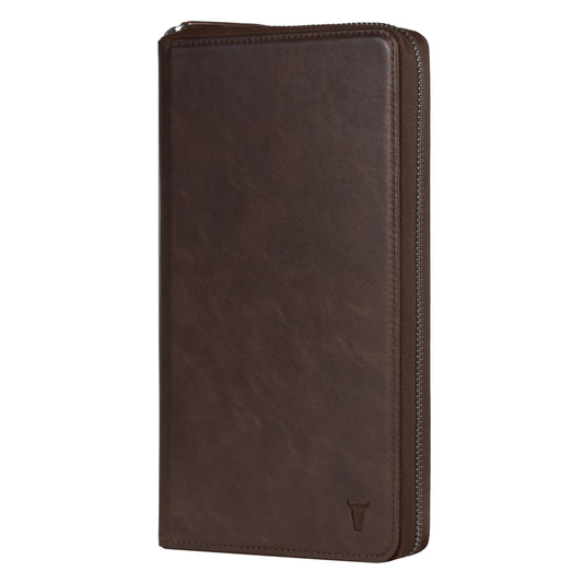 TORRO Premium Leather Travel Organizer Passport Holder Wallet Dark Brown NEW