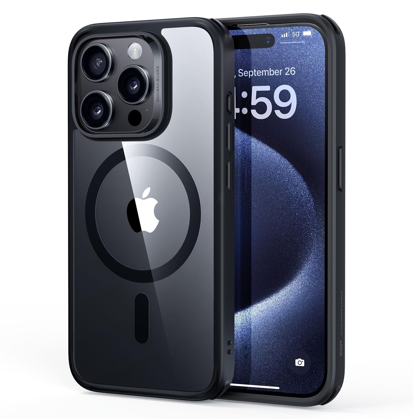 ESR Clear Black Phone Case for iPhone 15 Pro Military-Grade Protection Size NEW