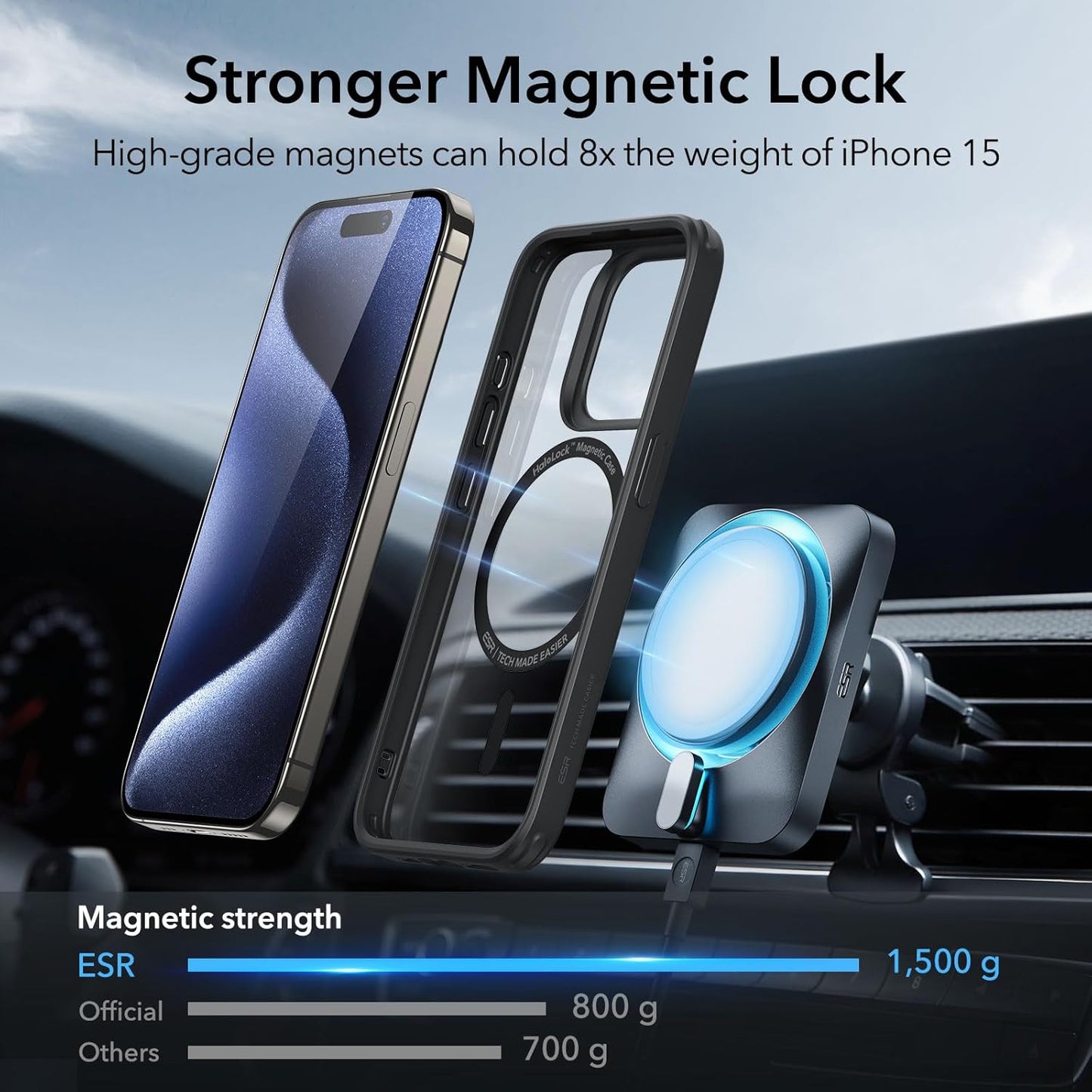 ESR Clear Black Phone Case for iPhone 15 Pro Military-Grade Protection Size NEW