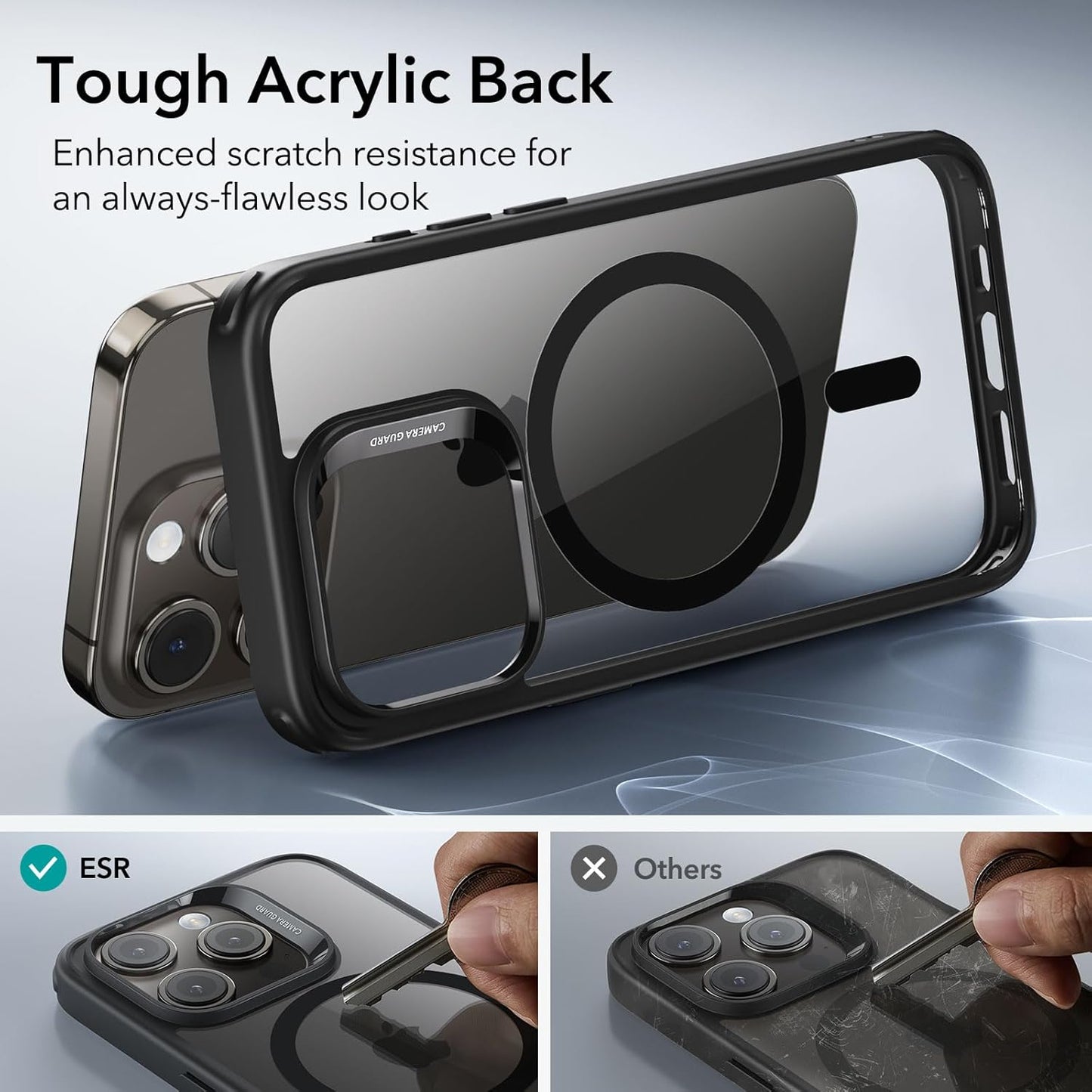 ESR Clear Black Phone Case for iPhone 15 Pro Military-Grade Protection Size NEW