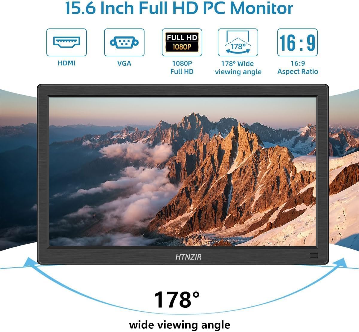 HTNZIR 15.6 Monitors Inch Portable Full HD 1080P Monitor with 99% sRGB for NEW