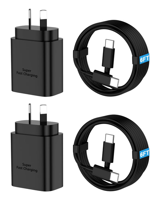 Super Fast Mains Chargers USB-C Charger for Samsung Galaxy - Black 2M/6.6Ft NEW
