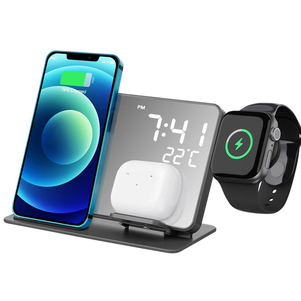 4-in-1 Wireless Charging Station with LED Lights for Qi Induction Chargers NEW