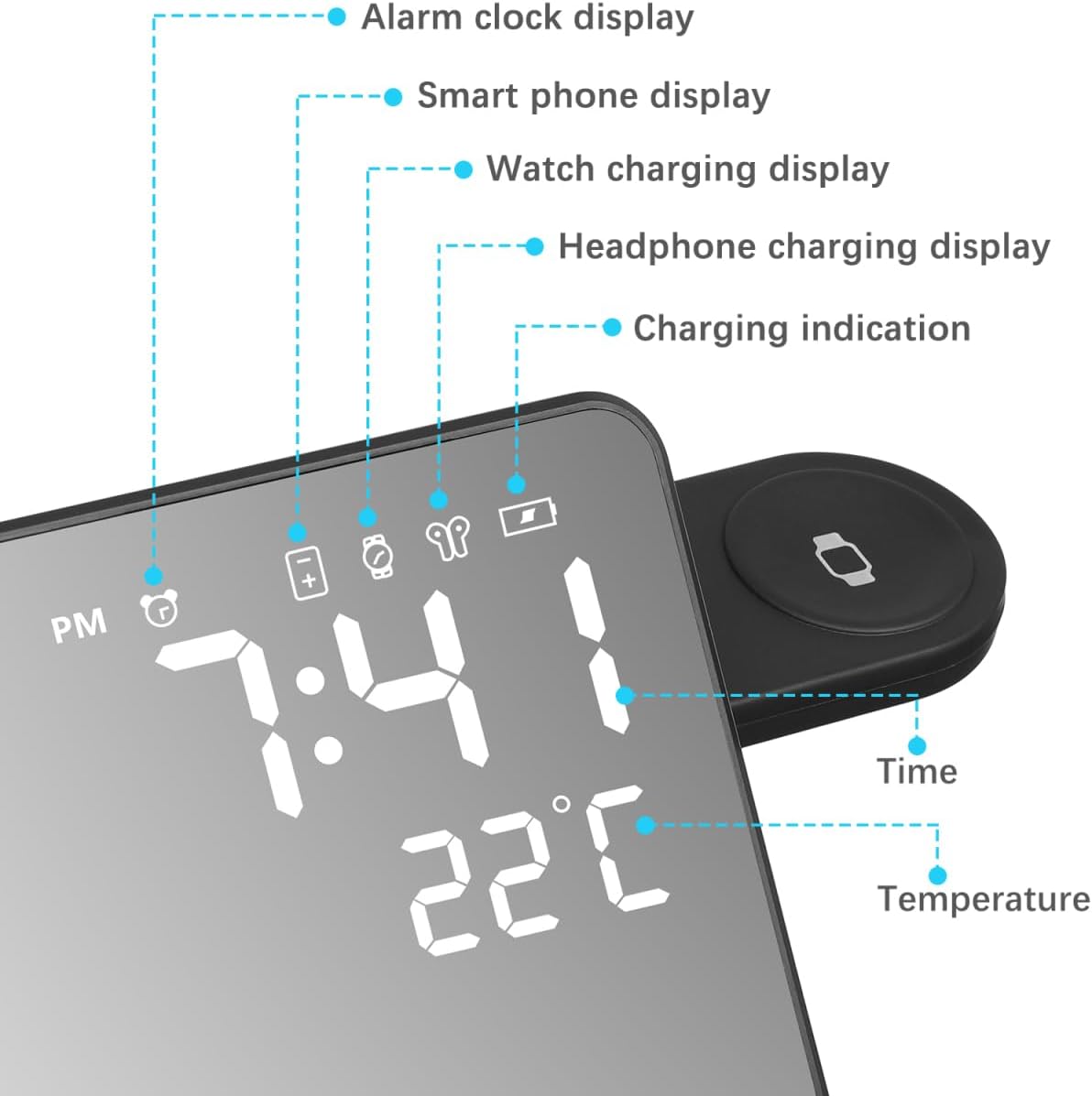 4-in-1 Wireless Charging Station with LED Lights for Qi Induction Chargers NEW