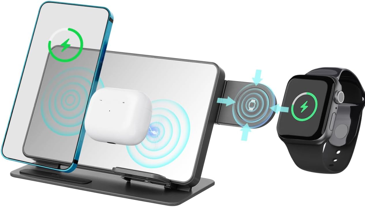 4-in-1 Wireless Charging Station with LED Lights for Qi Induction Chargers NEW