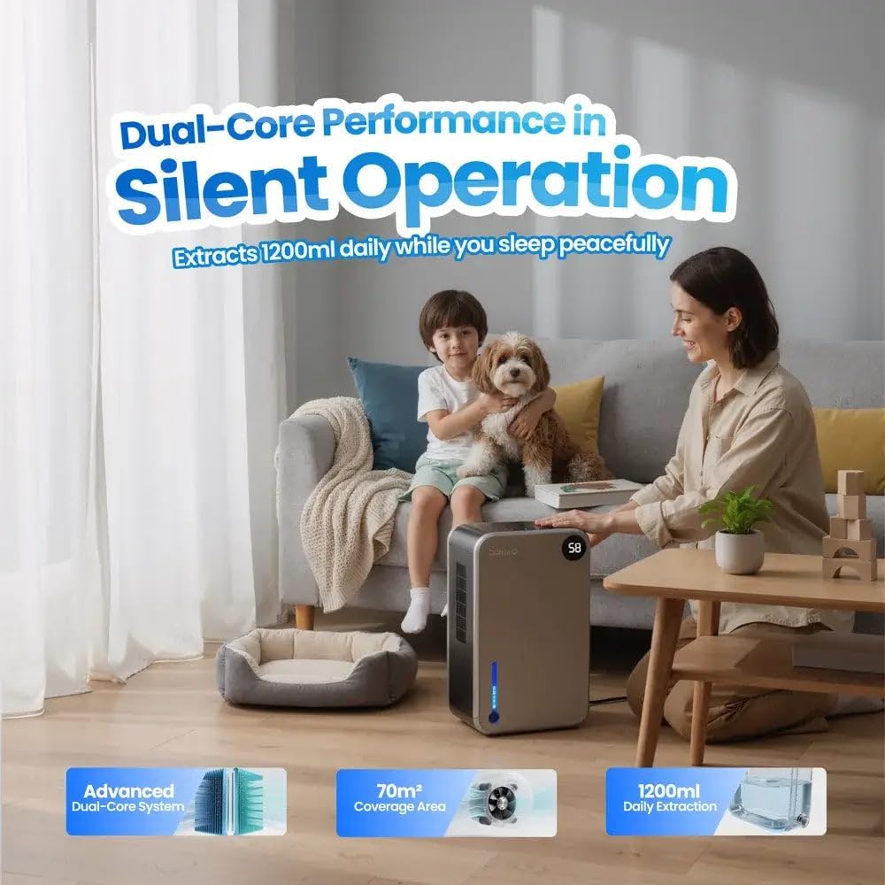 1.2L Grey Home Dehumidifier - 70m² Coverage, Heating & Cooling Appliance DEMO