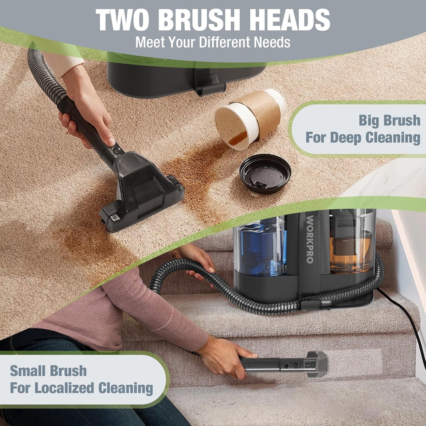 WORKPRO Portable Carpet and Upholstery Spot Cleaner 450W Lightweight Grey DEMO
