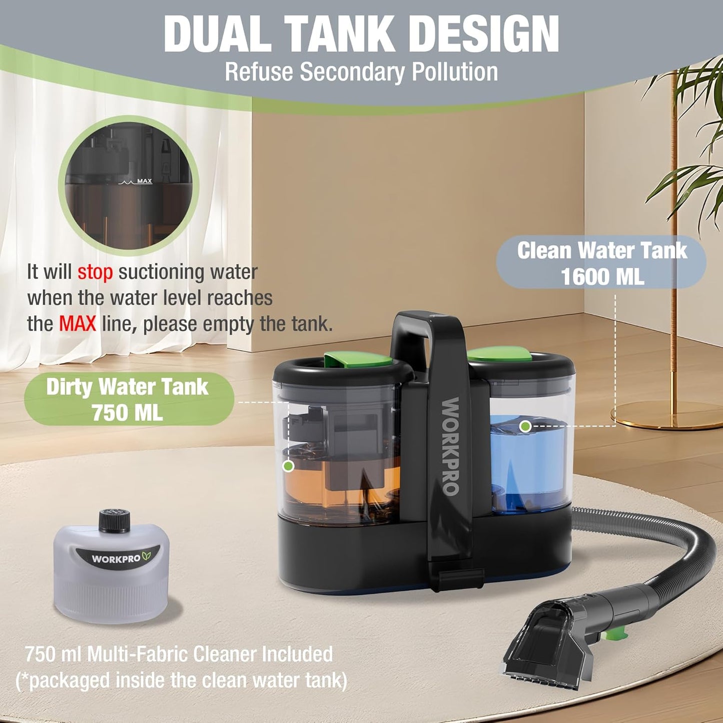 WORKPRO Portable Carpet and Upholstery Spot Cleaner 450W Lightweight Grey DEMO