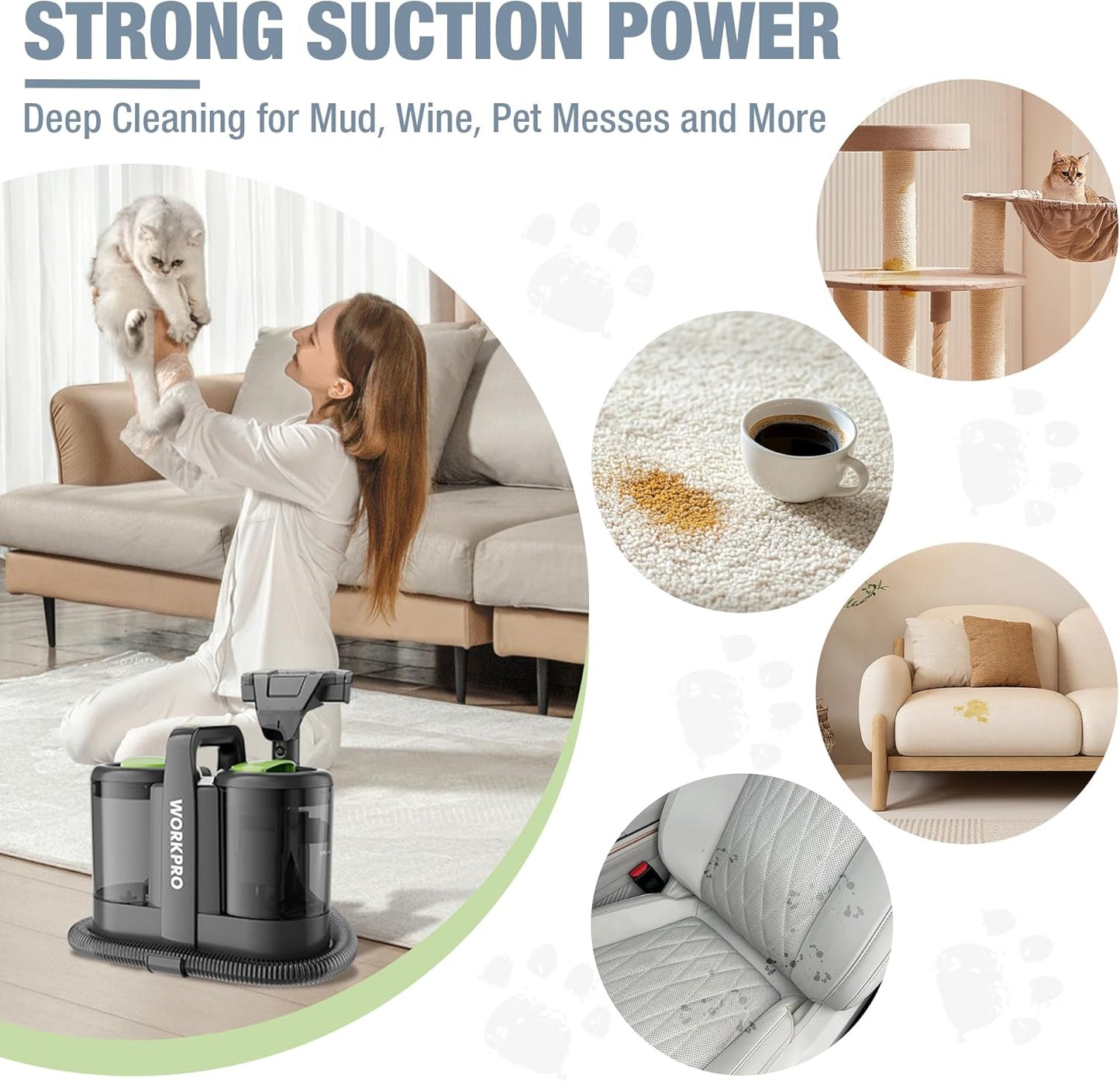 WORKPRO Portable Carpet and Upholstery Spot Cleaner 450W Lightweight Grey DEMO
