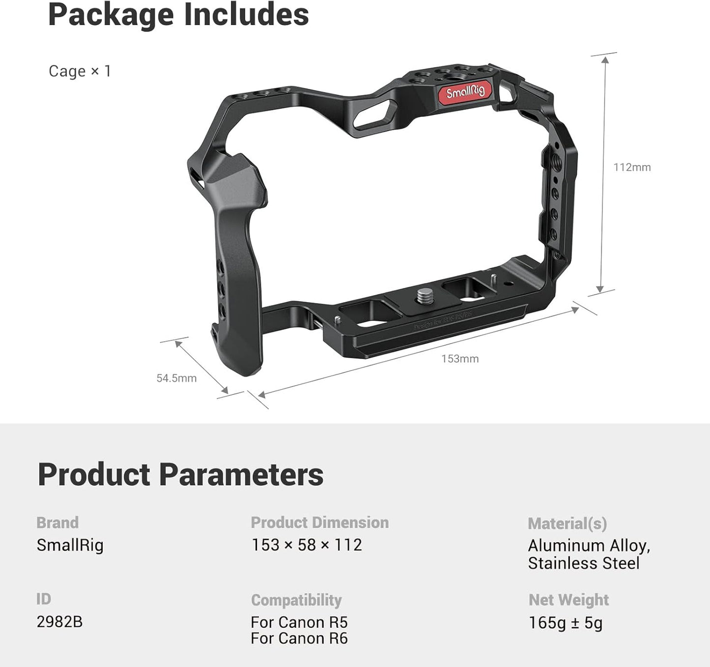 SMALLRIG Aluminum Handheld Stabilisers Alloy DSLR Rig Cage for Canon R5 R6 DEMO
