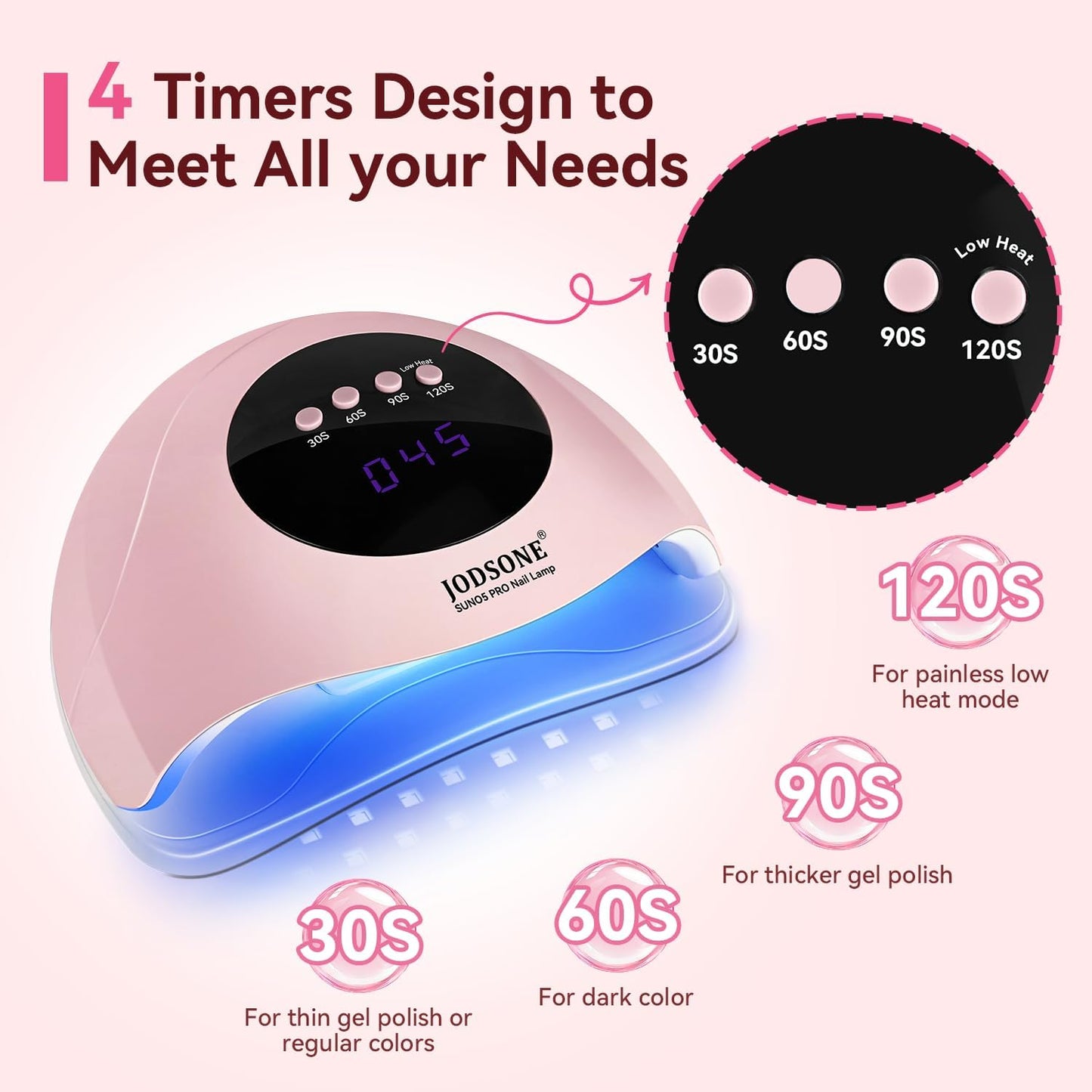 JODSONE UV LED Nail Lamp with 4 Timer Settings, Auto Sensor, Pink Curing NEW