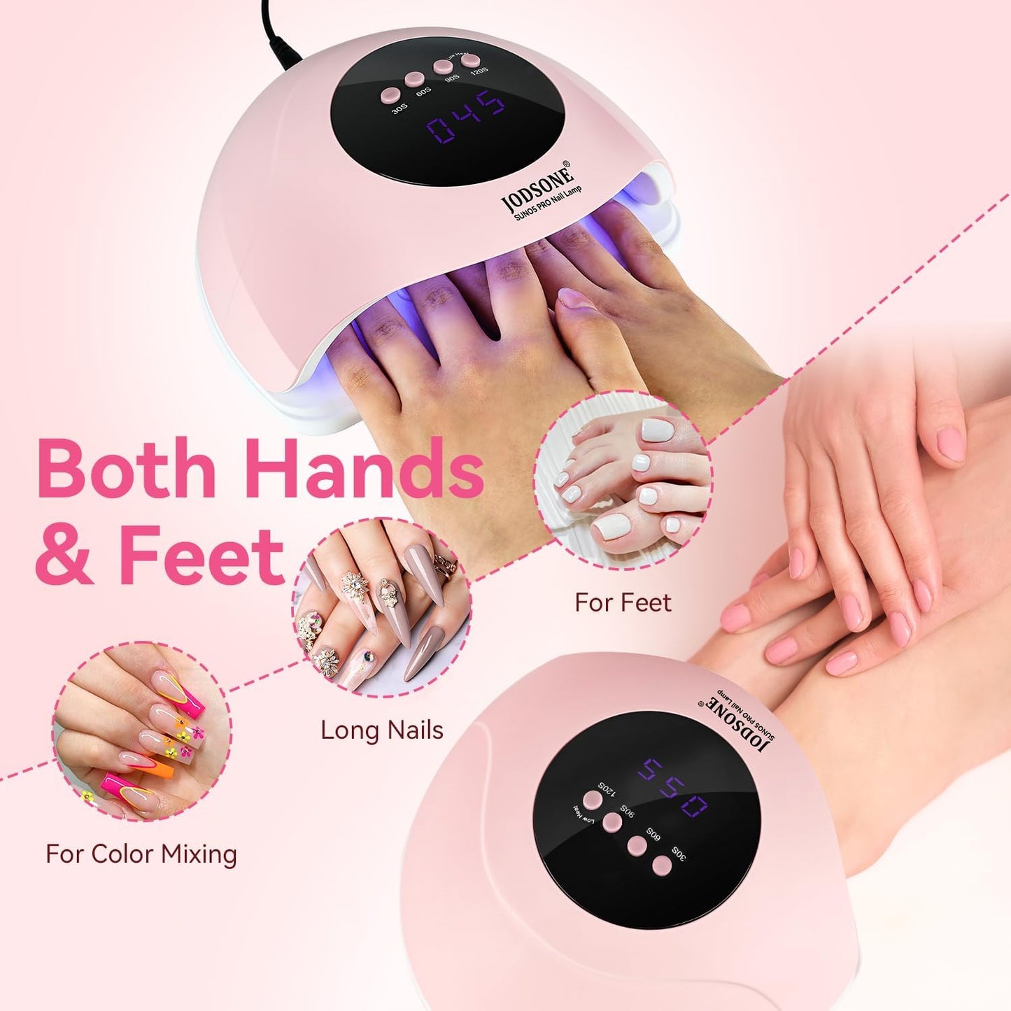 JODSONE UV LED Nail Lamp with 4 Timer Settings, Auto Sensor, Pink Curing NEW