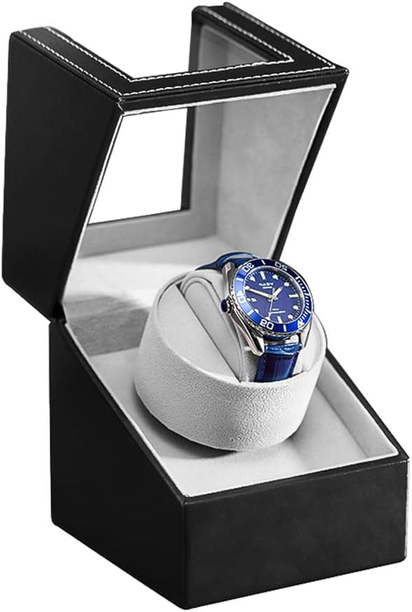 Automatic Single Watch Winder with Quiet Motor, Wood Shell in Black for DEMO