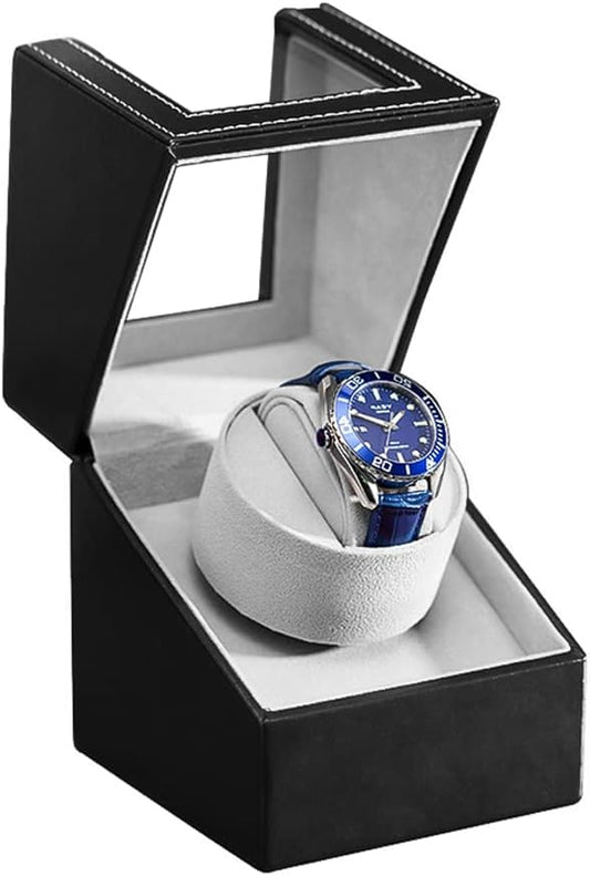 Automatic Single Watch Winder with Quiet Motor, Wood Shell in Black for DEMO
