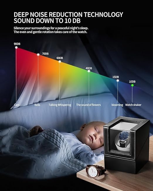 Automatic Single Watch Winder with Quiet Motor, Wood Shell in Black for DEMO