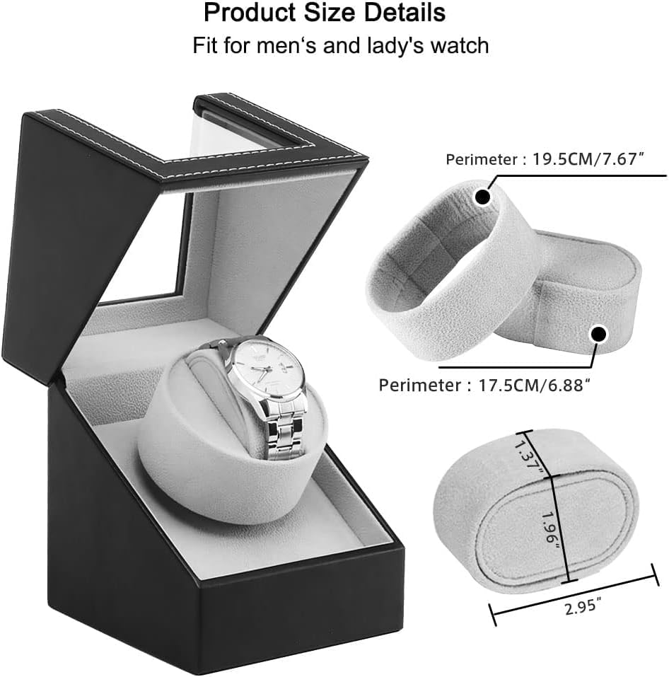 Automatic Single Watch Winder with Quiet Motor, Wood Shell in Black for DEMO
