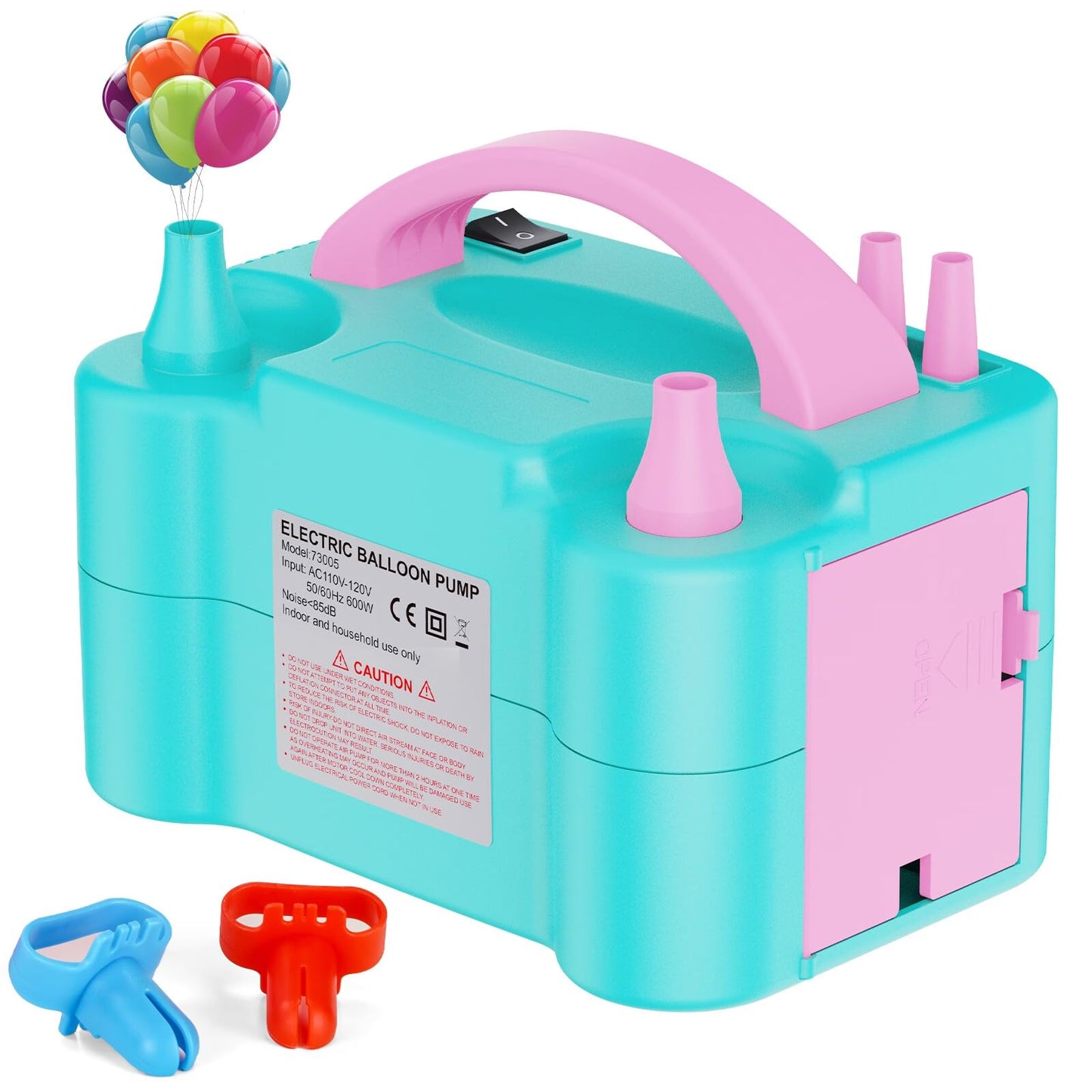Portable Dual Nozzle Electric Balloon Inflator Teal & Pink Inflation Device NEW