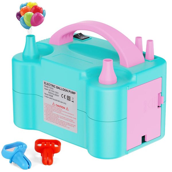 Portable Dual Nozzle Electric Balloon Inflator Teal & Pink Inflation Device NEW
