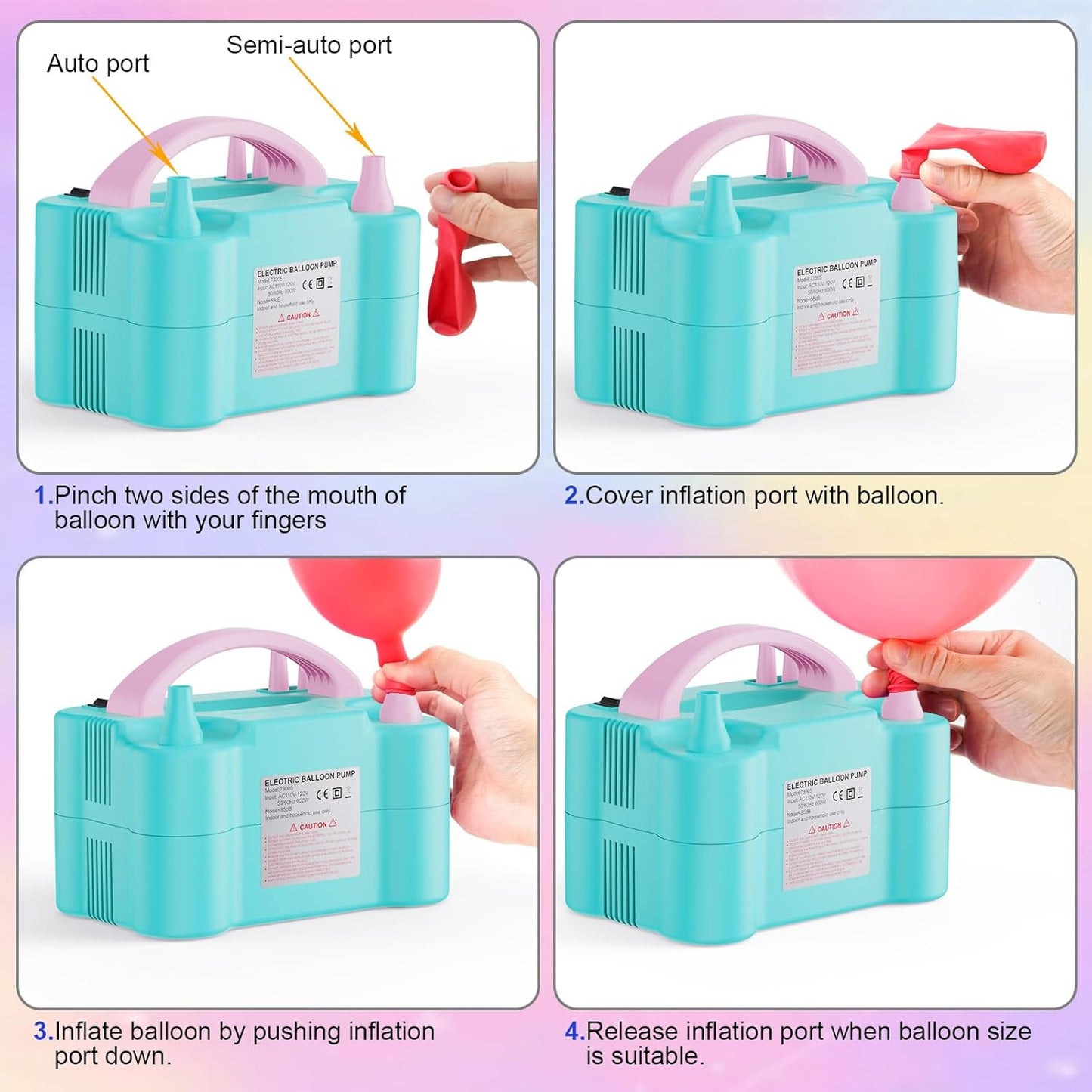 Portable Dual Nozzle Electric Balloon Inflator Teal & Pink Inflation Device NEW
