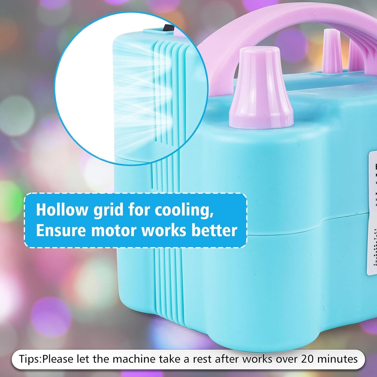 Portable Dual Nozzle Electric Balloon Inflator Teal & Pink Inflation Device NEW