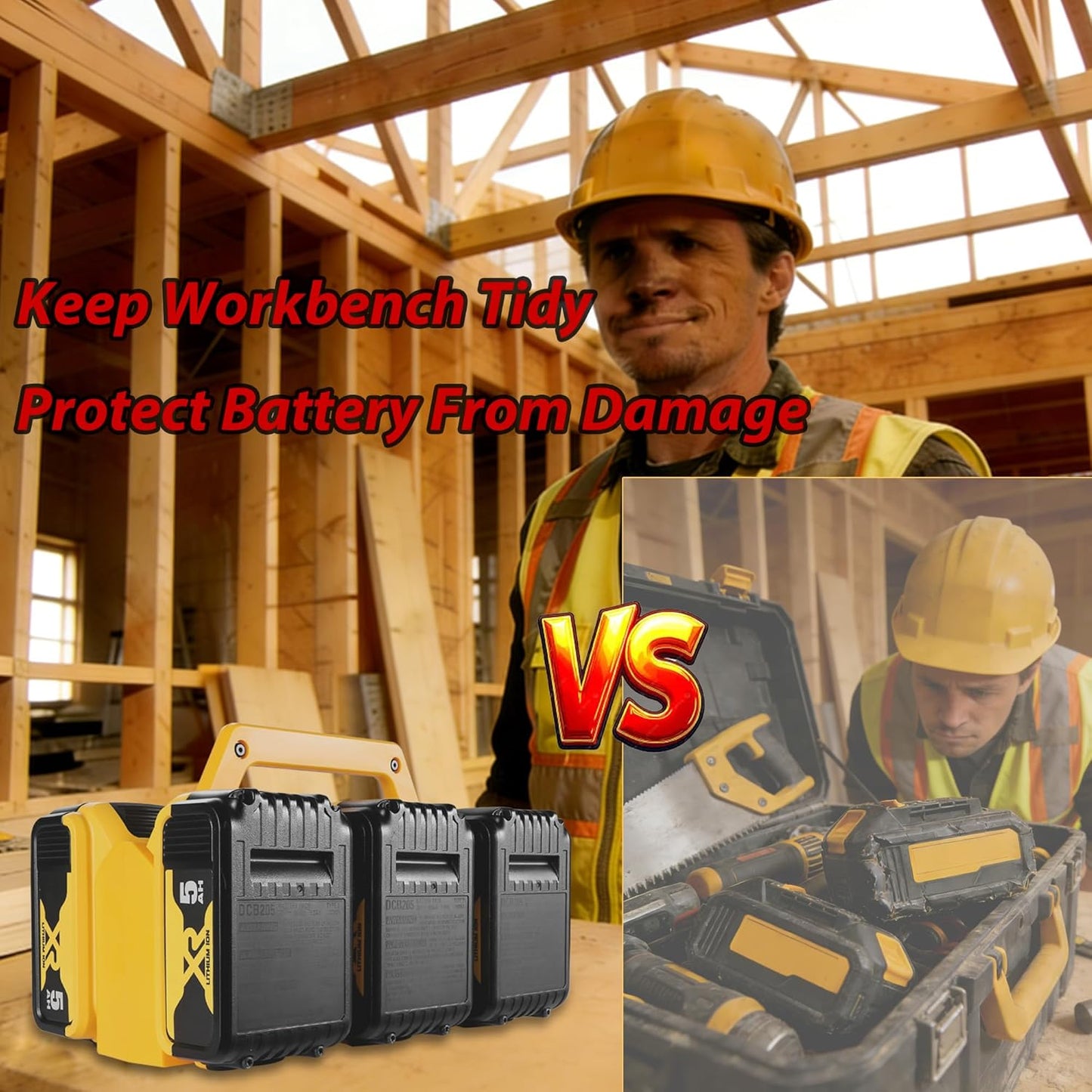 Heavy-Duty 6-Slot Portable Battery Holder Wall Mount in Yellow for Storage DEMO