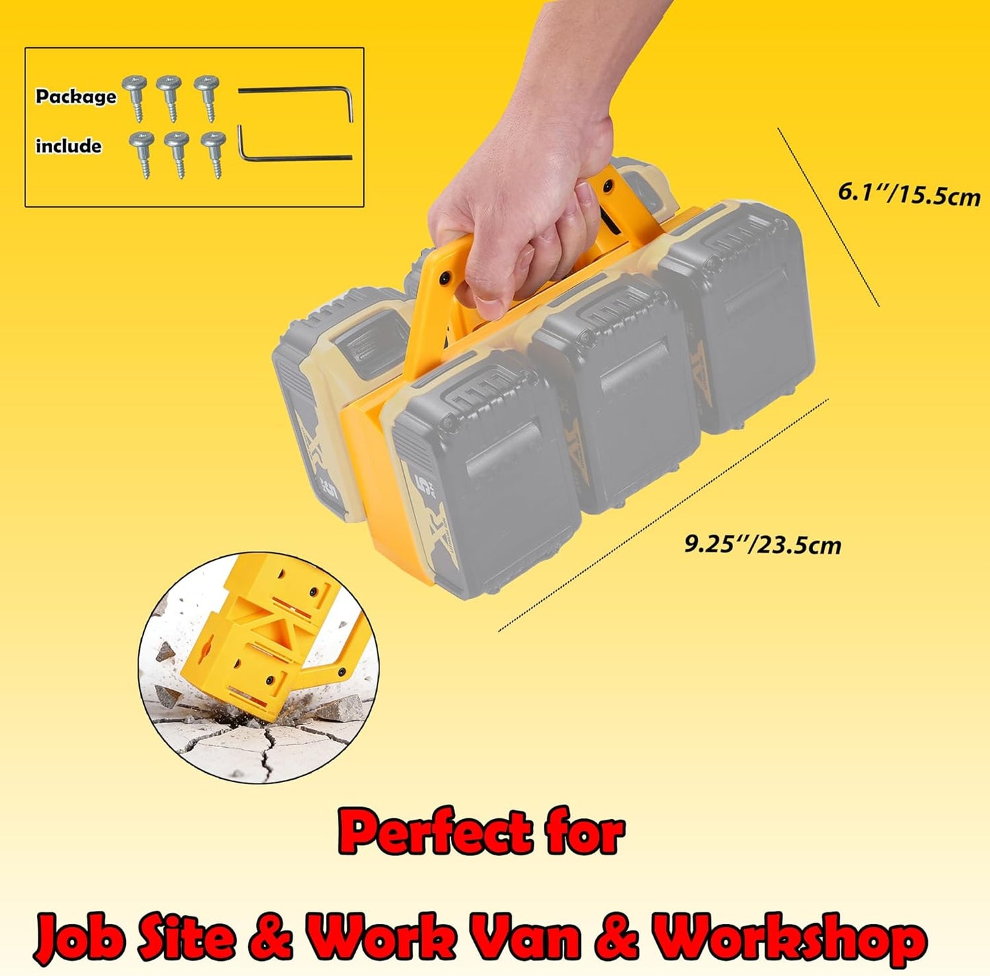 Heavy-Duty 6-Slot Portable Battery Holder Wall Mount in Yellow for Storage DEMO