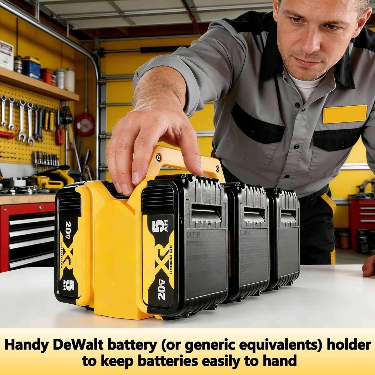 Heavy-Duty 6-Slot Portable Battery Holder Wall Mount in Yellow for Storage DEMO