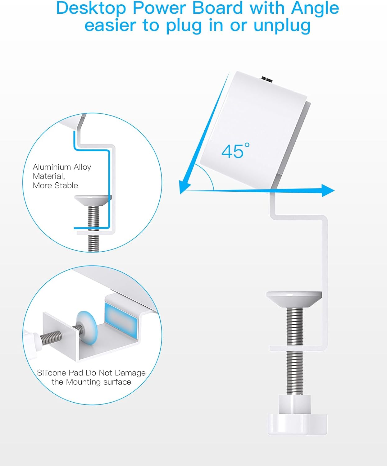 One Beat 6-Outlet Power Strip with USB-C Fast Charging & Desk Clamp, White DEMO