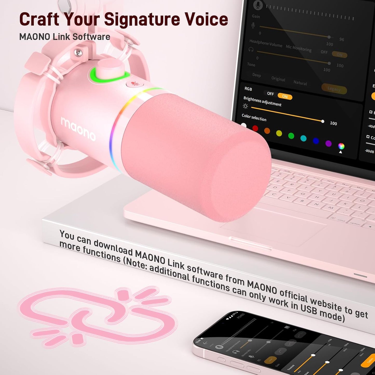 MAONO Dynamic Microphones Microphone Kit with RGB Lighting, Software Mute DEMO