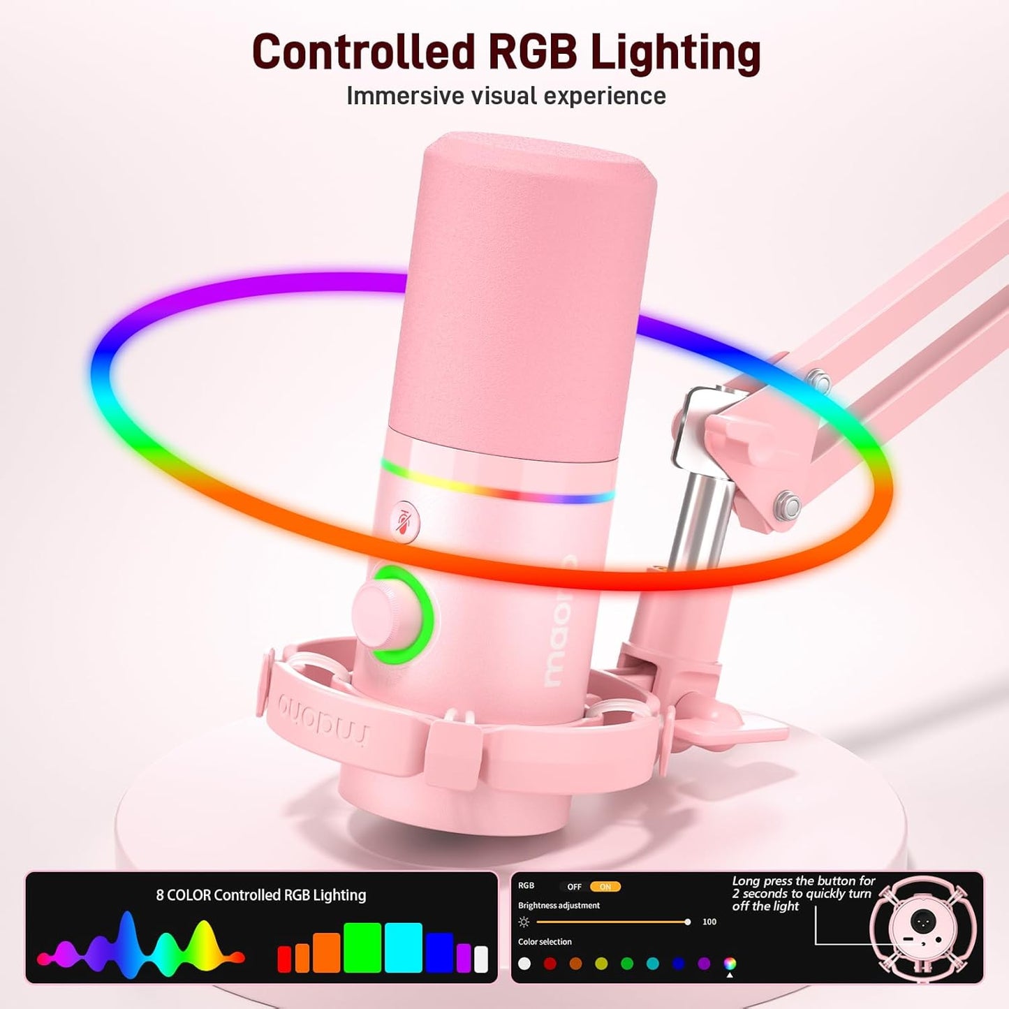 MAONO Dynamic Microphones Microphone Kit with RGB Lighting, Software Mute DEMO