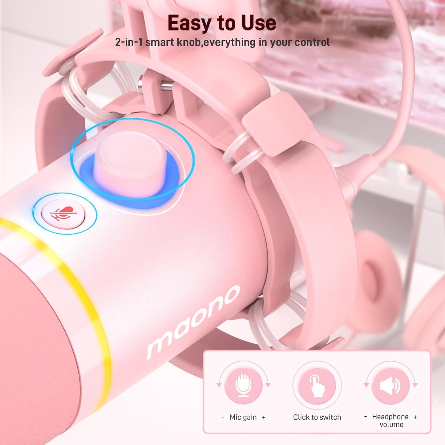 MAONO Dynamic Microphones Microphone Kit with RGB Lighting, Software Mute DEMO