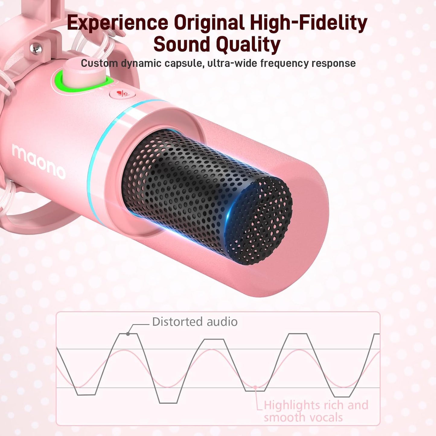 MAONO Dynamic Microphones Microphone Kit with RGB Lighting, Software Mute DEMO