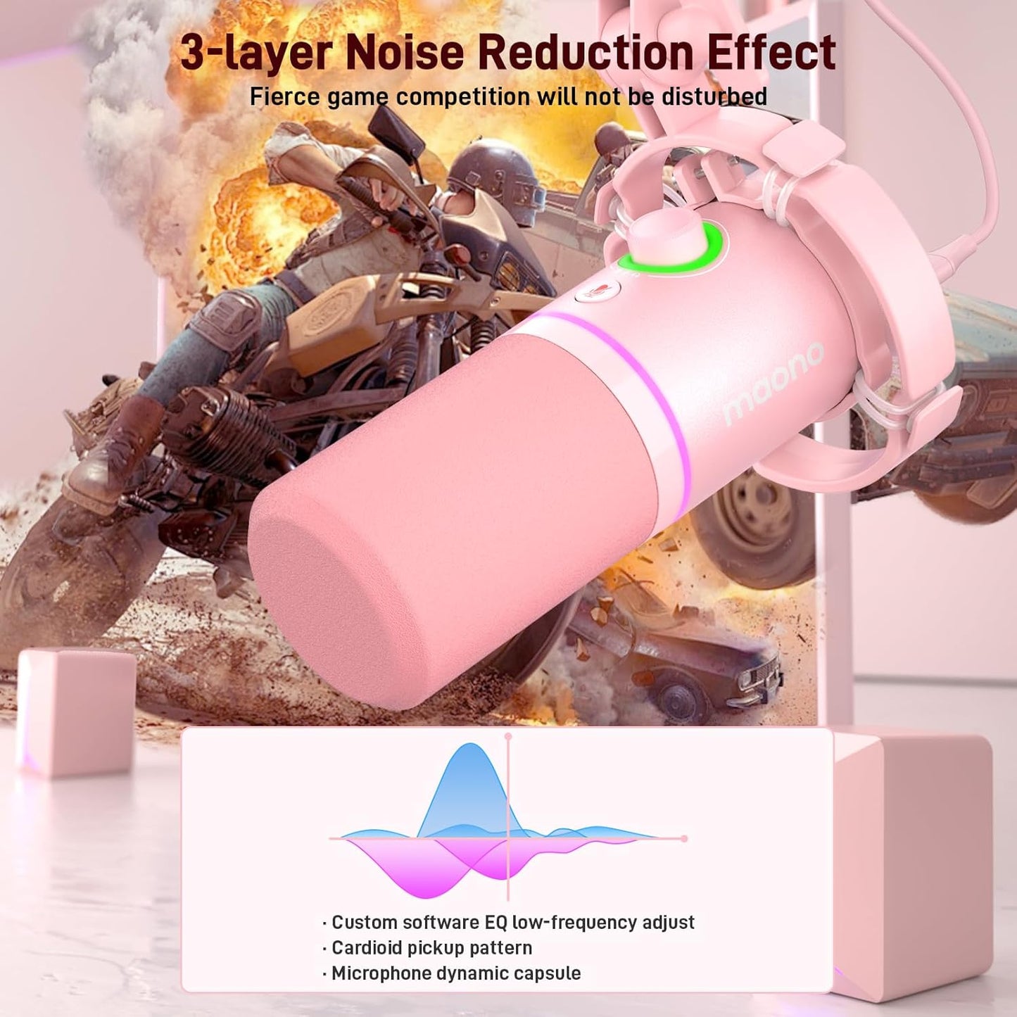 MAONO Dynamic Microphones Microphone Kit with RGB Lighting, Software Mute DEMO