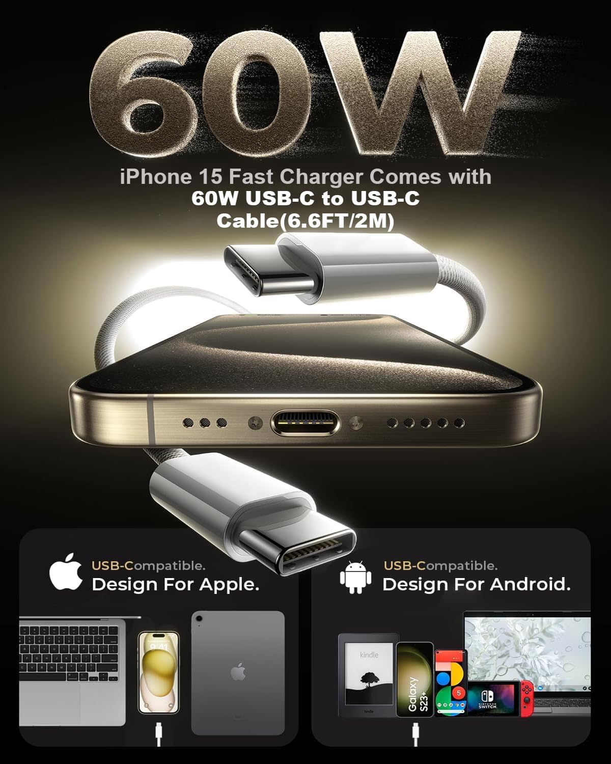 20W USB-C Mains Chargers Fast Charging Adapter with 2M Cable for iPhone, DEMO