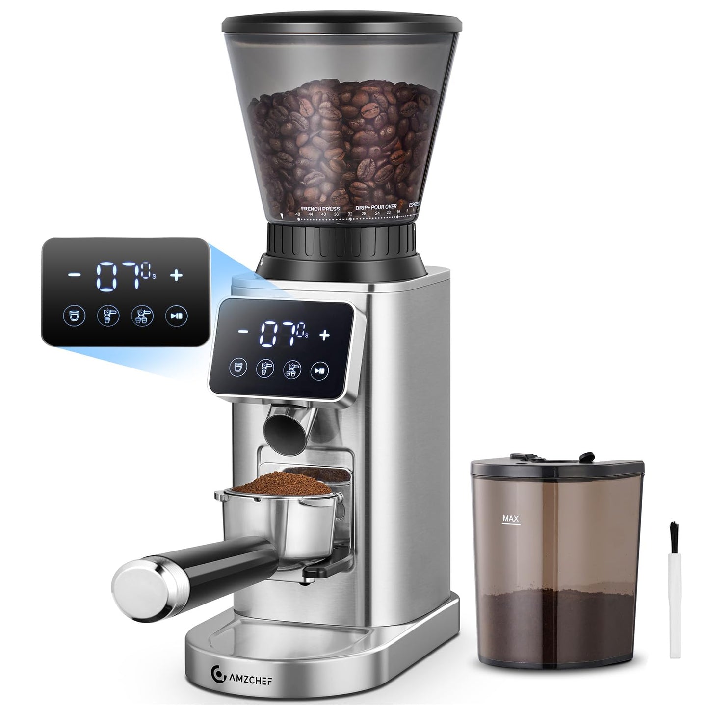 AMZCHEF Electric Coffee Grinder Conical Burr Stainless Steel Precision Grind NEW