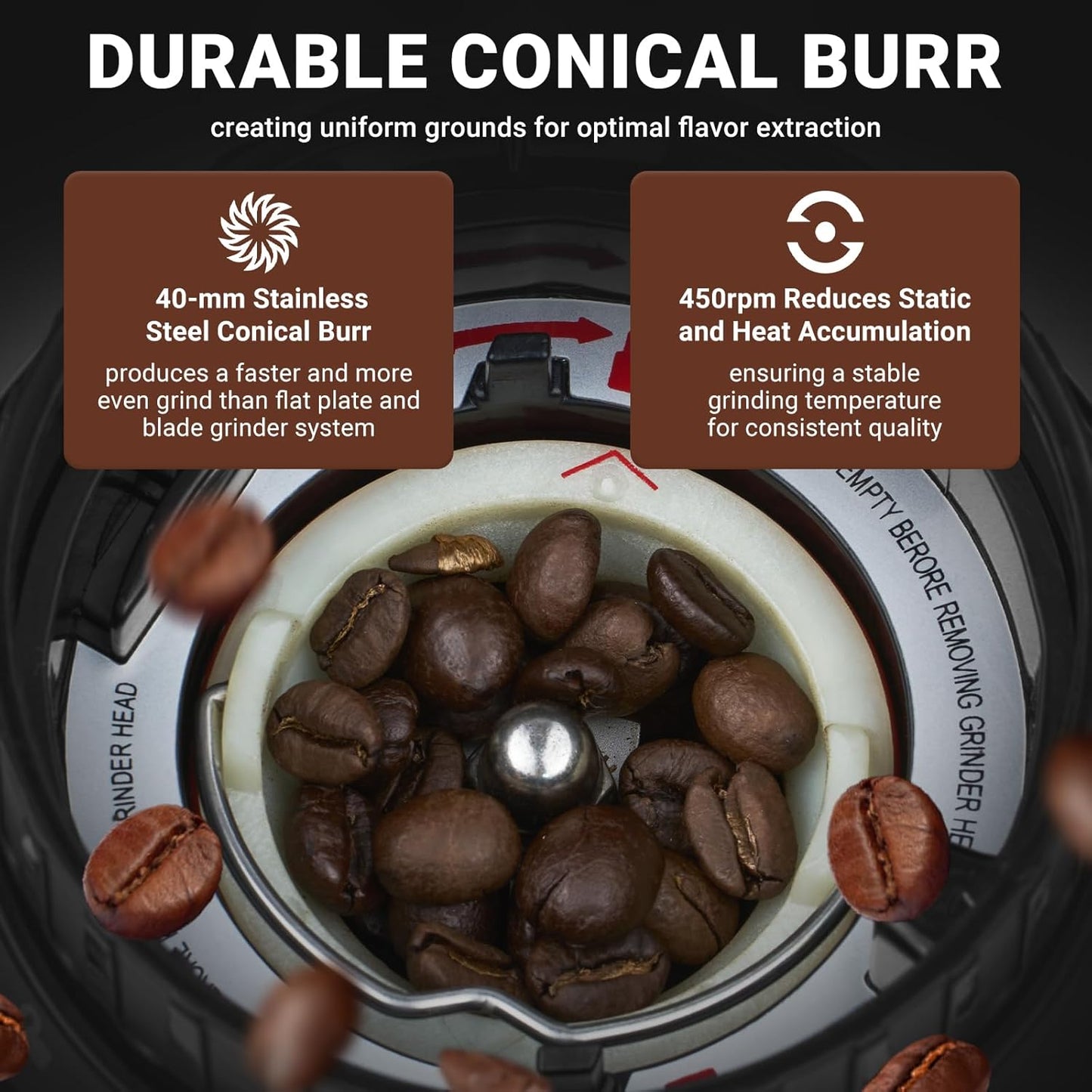 AMZCHEF Electric Coffee Grinder Conical Burr Stainless Steel Precision Grind NEW