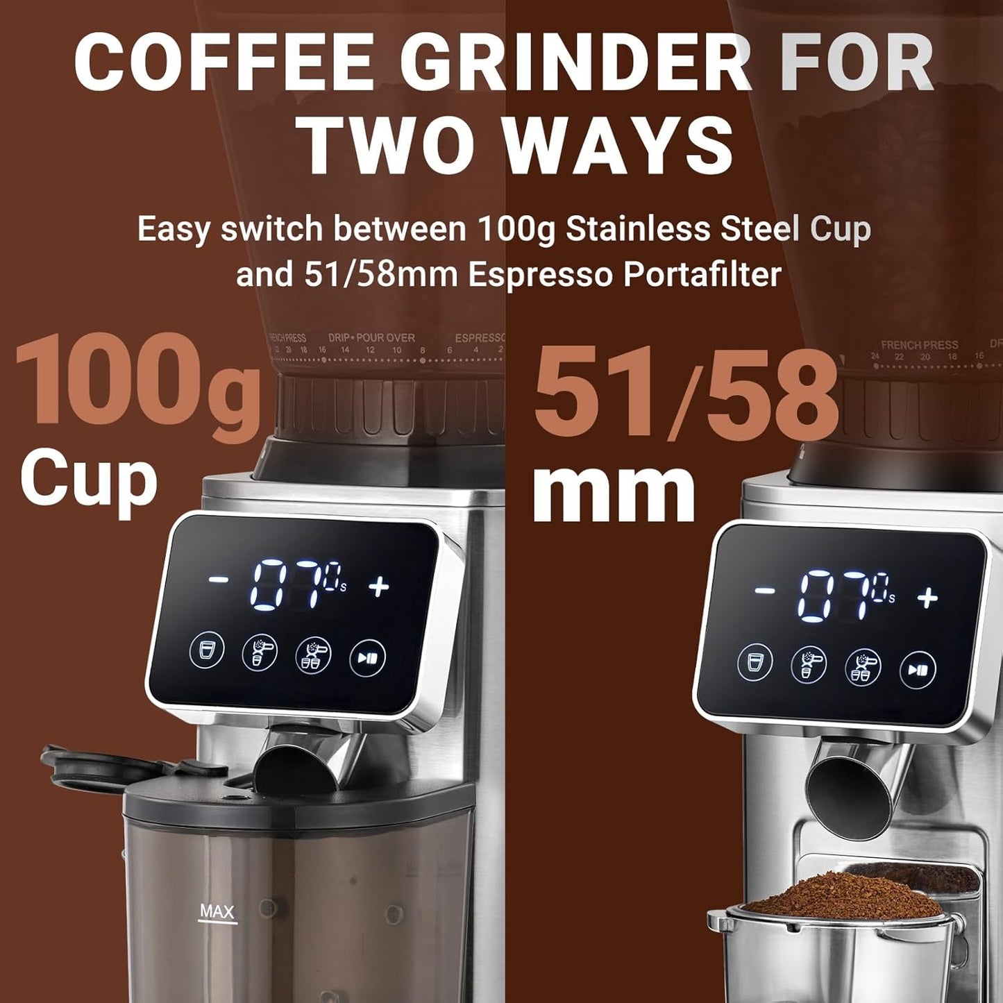 AMZCHEF Electric Coffee Grinder Conical Burr Stainless Steel Precision Grind NEW