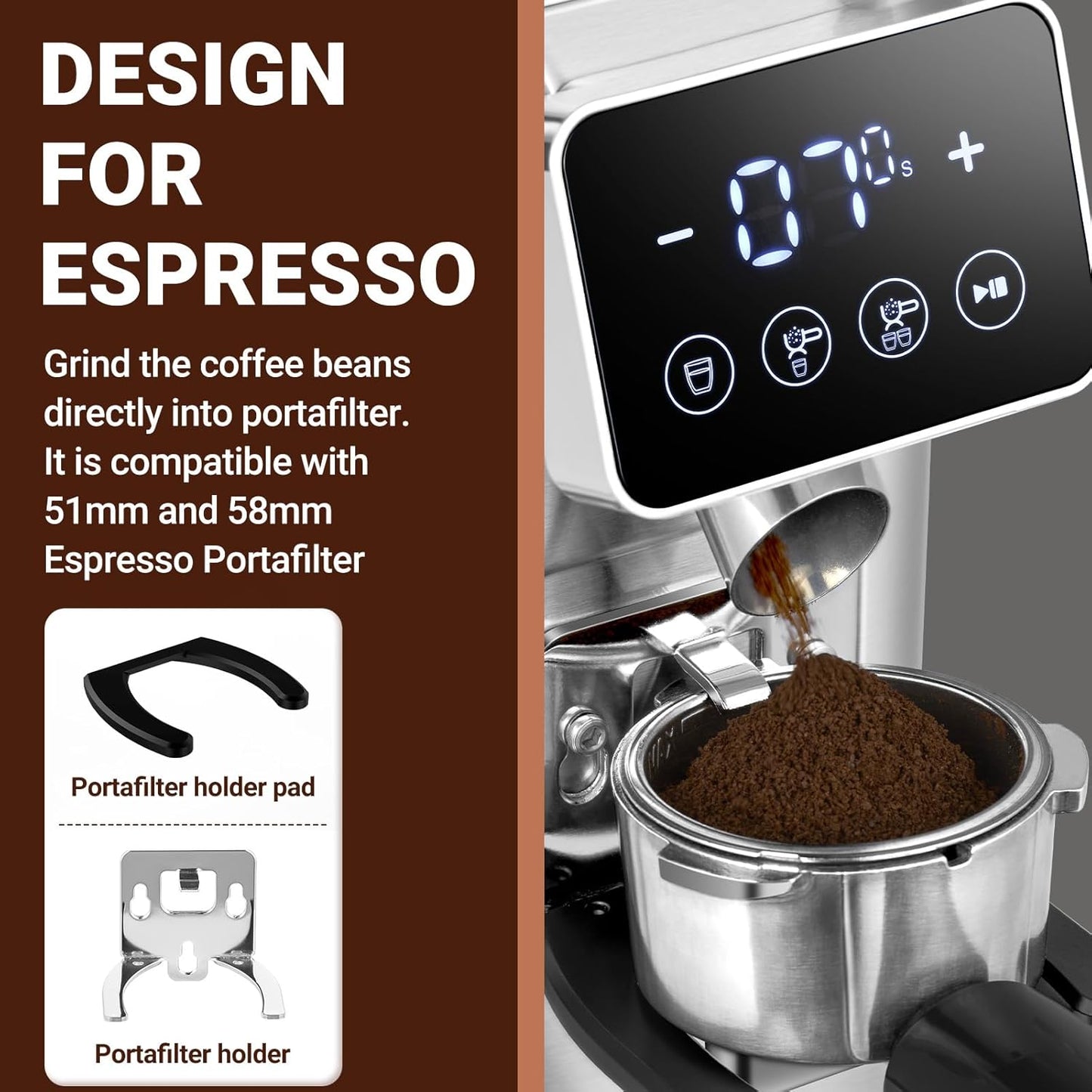 AMZCHEF Electric Coffee Grinder Conical Burr Stainless Steel Precision Grind NEW