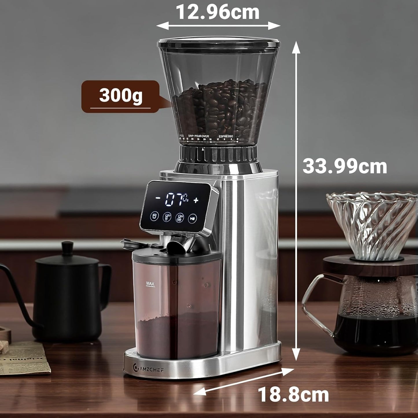 AMZCHEF Electric Coffee Grinder Conical Burr Stainless Steel Precision Grind NEW