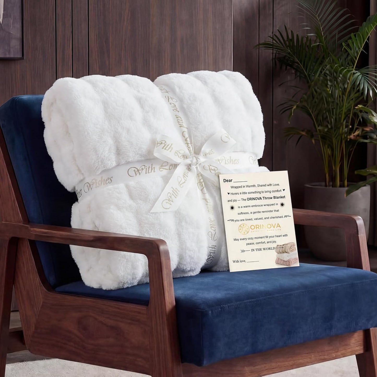 ORINOVA Faux Rabbit Fur Throw Soft Plush Cozy White Blanket 50"W x 60"L NEW