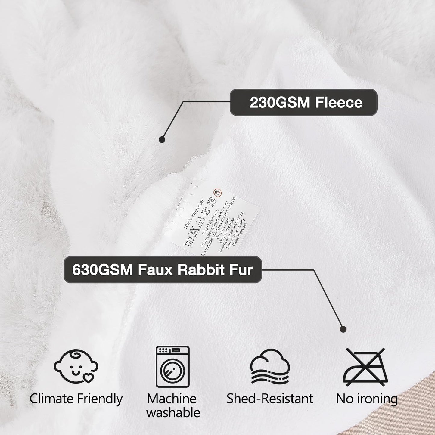ORINOVA Faux Rabbit Fur Throw Soft Plush Cozy White Blanket 50"W x 60"L NEW