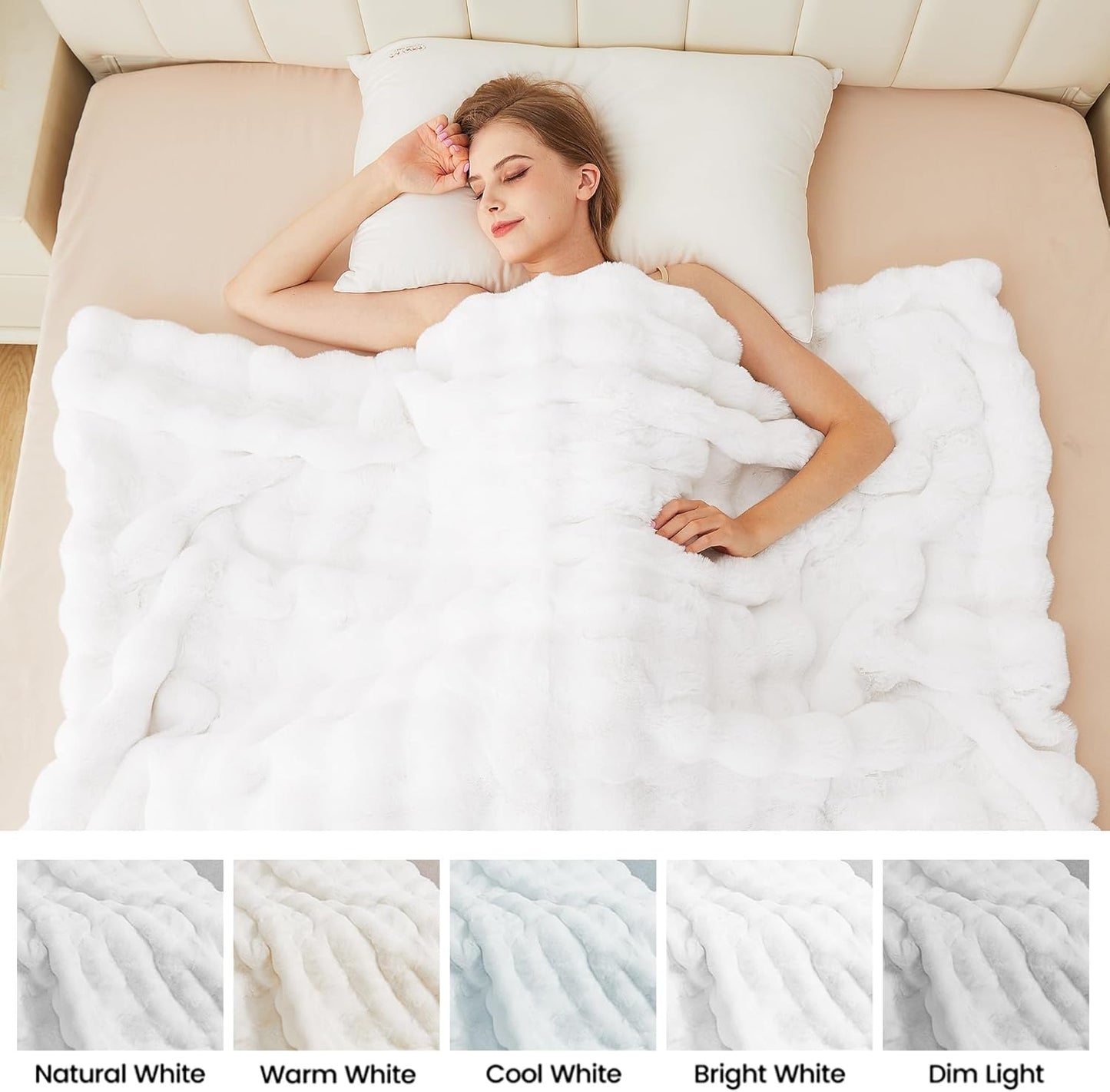 ORINOVA Faux Rabbit Fur Throw Soft Plush Cozy White Blanket 50"W x 60"L NEW