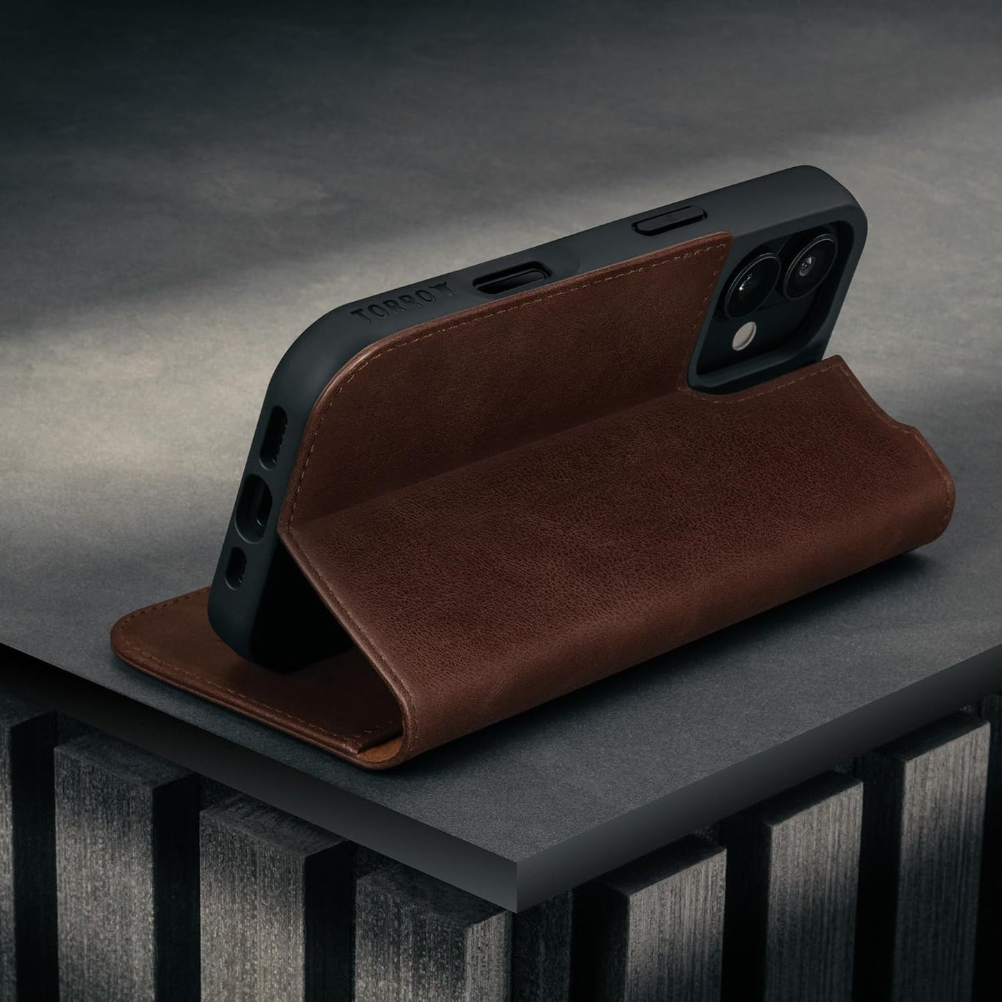 TORRO Genuine Leather Flip Wallet Case for iPhone 16 Pro, Dark Brown Size DEMO