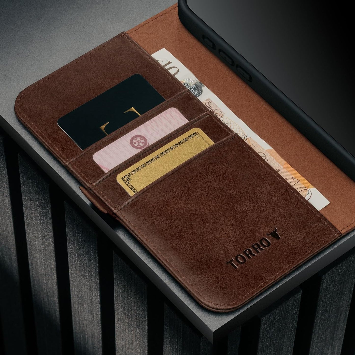 TORRO Genuine Leather Flip Wallet Case for iPhone 16 Pro, Dark Brown Size DEMO