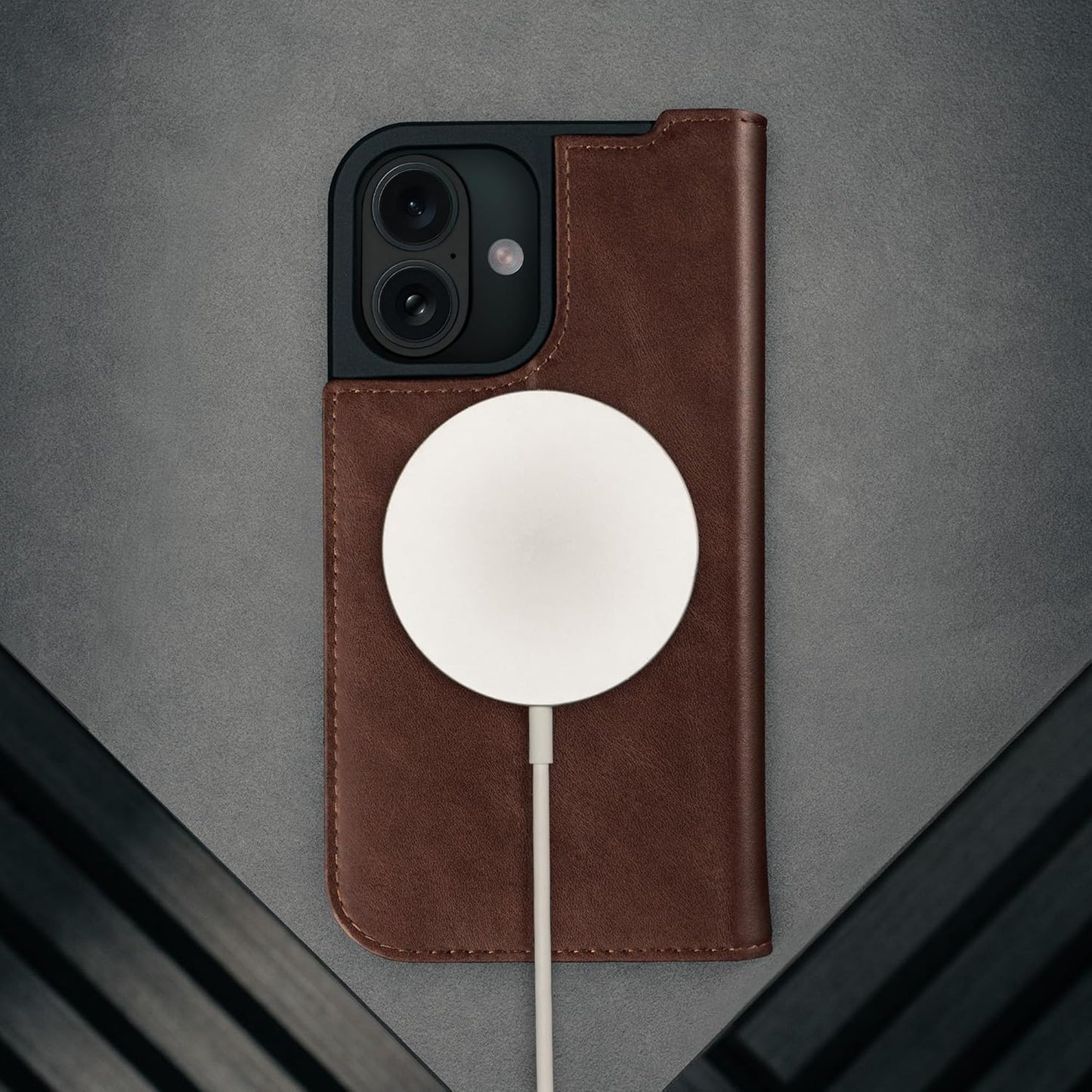 TORRO Genuine Leather Flip Wallet Case for iPhone 16 Pro, Dark Brown Size DEMO