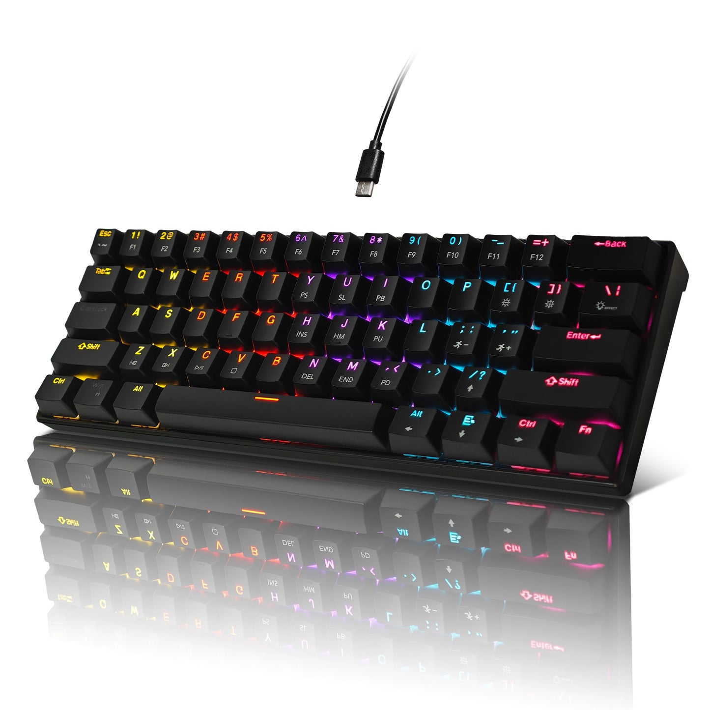 Bangsanth 61 Key Gaming Keyboard Black Blue Switches Dynamic Backlighting NEW